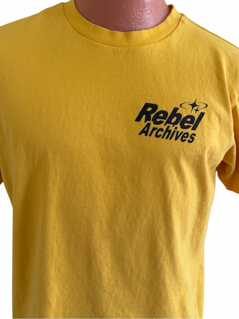 REBEL VENGEANCE YELLOW REBEL ARCHIVES T-SHIRT Size L Gothic Cross Graphic Tee
